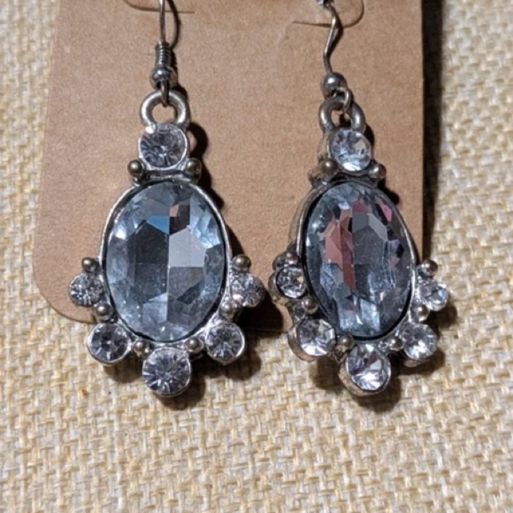 Sparkling Silver Crystal Dangle Earrings